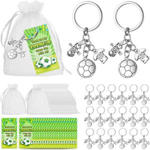 Bucherry 60 Pieces Soccer Party Favors, Includes 20 Soccer Keychains 20 Drawstring White Organza Bags 20 Thank You Tags for Adults Sports Theme Birthday Party Supplies