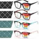 Progressive Multifocus Reading Glasses for Women Men Blue Light Blocking Spring Hinge Square Computer Readers (4 Pack Mixed C)