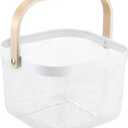 Metal Mesh Wire Basket, Large Steel Basket with Wooden Handle Storage Organizer Basket Multi-functional Hanging Kitchen Baskets Fruit Baskets for Kitchen Bathroom Cabinet Pantry Snacks, White