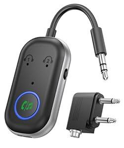 Bluetooth Transmitter Receiver, 3.5MM to Bluetooth 5.3 Transmitter, 2-in-1 Airplane Adapter for Headphone, TV, Airplane, Home Stereo, Speakers, Headphone, Car, Dual Connection