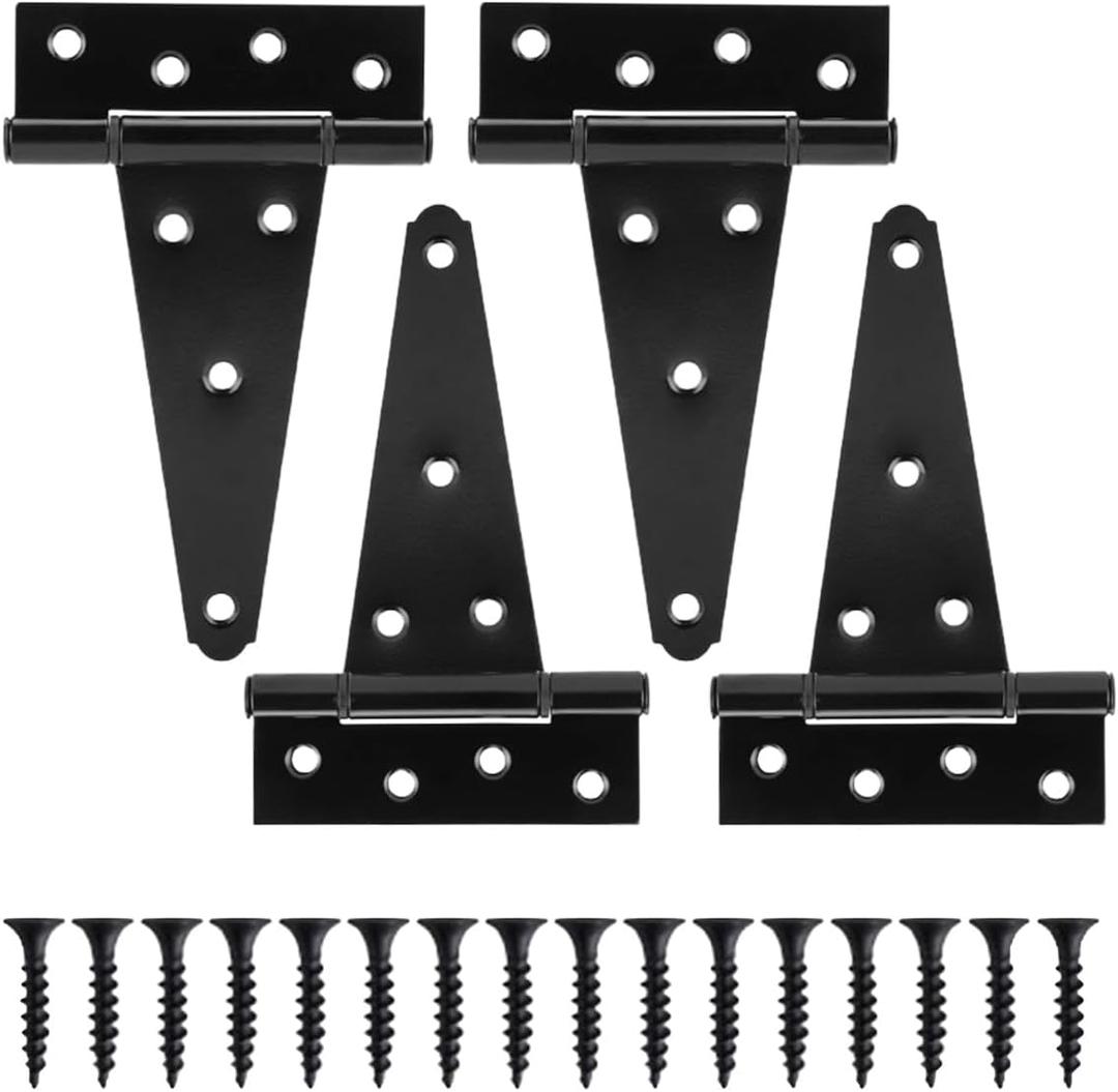 6 Inch T Strap Heavy Duty Gate Hinges | Shed Door Hinge for Wood Fence with 2.8mm Thickness | Barn Door Outdoor Black Gate Hinges Heavy Duty for Vinyl Fences and Garage | Rust Proof with 26.1mm Screws