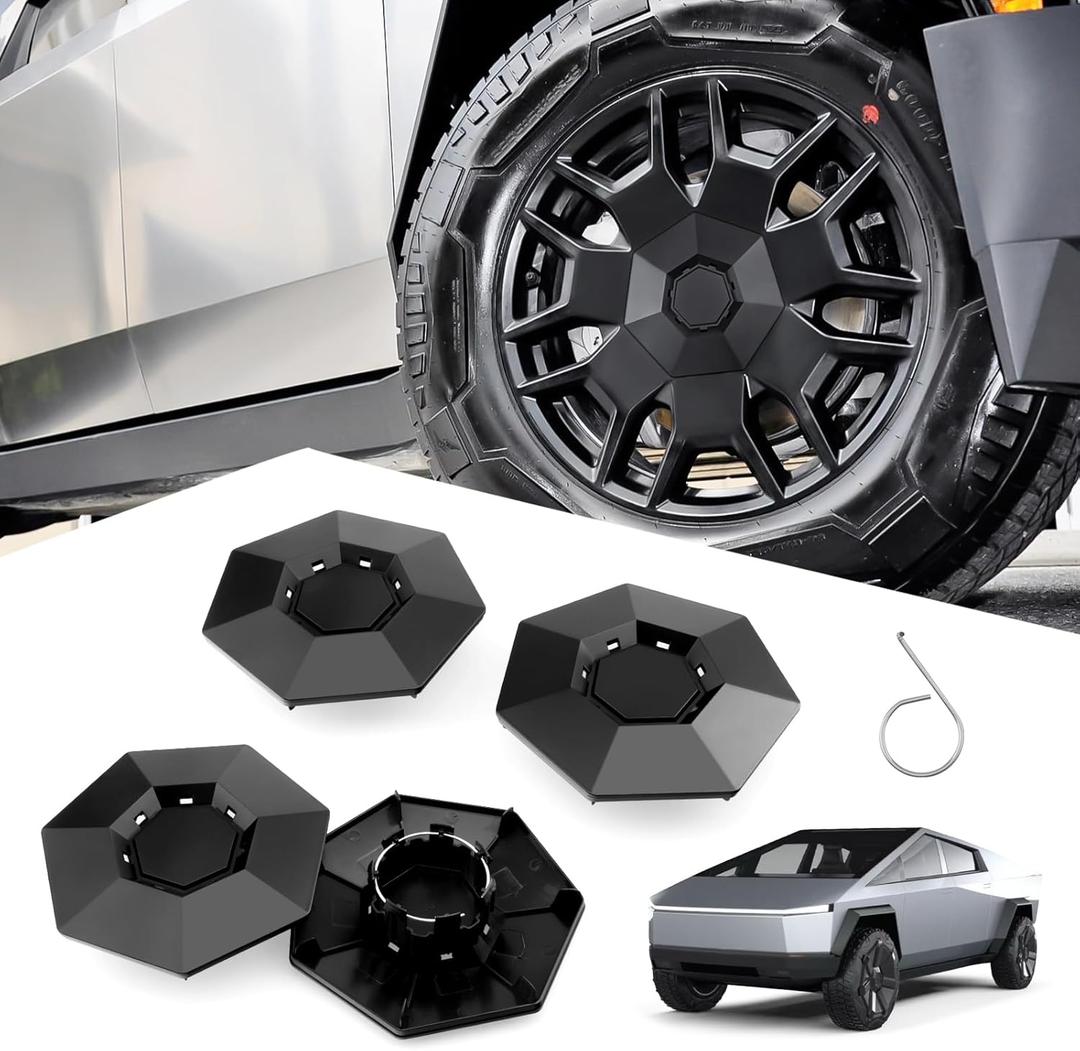 4PCS Wheel Caps for Tesla Cybertruck 2024 2025, Removable ABS Wheel Center Caps Compatiable with Tesla Cybertruck Accessories 2024 2025 (black)