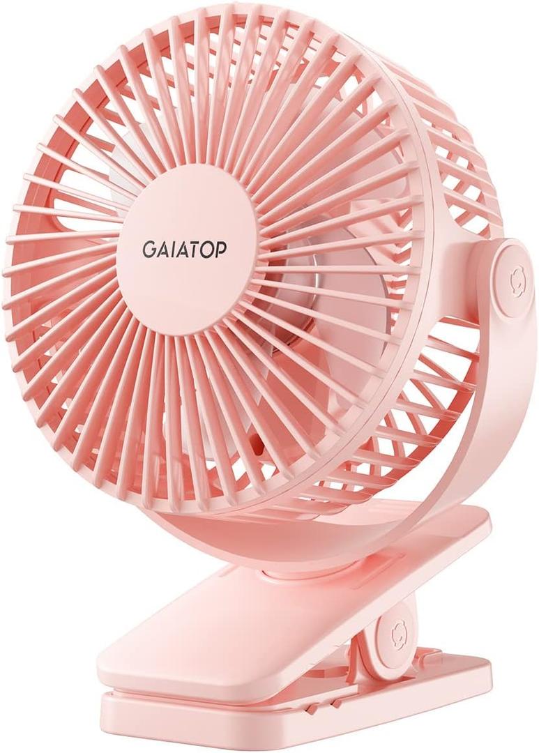 Gaiatop Portable Clip on Fan Battery Operated, Small Powerful 3 Speed Quiet 360 Rotate, USB Rechargeable Mini Personal Cooling Fan for Desk Table Home Office Stroller Camping Women Gifts Pink