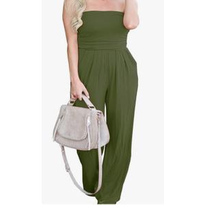 Women's Tube Top Strapless Off Shoulder Loose Wide Leg Jumpsuit Romper with Pockets
Size L