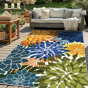 ZonLi Outdoor Rug 8x10Ft Waterproof Multicolored Yellow Green Indoor Area Rug Washable Outdoor