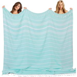 Genovega Turkish Beach Towel Soft Absorbent Oversized Quick Dry Extra Large Sand Free Sarong Coverups Lightweight Fast Drying Sandless Compact Packable Foldable Stuff Adult Bath Bathroom (Jumbo Light Green)
