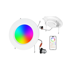 LED Recessed Lighting 5/6 inch, Smart Bluetooth Can Lights, 13W 1050LM, RGB Color Changing Selectable, Retrofit Led Recessed Light Fixtures Compatible with Alexa for Bedroom Living Room Kitchen, 2Pack