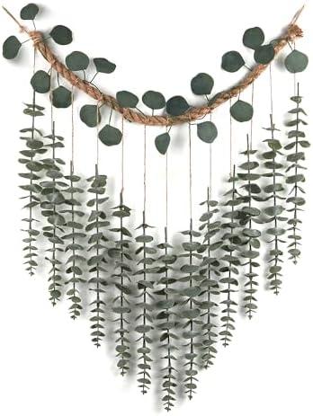 GIAUMA Artificial Eucalyptus Wall Decor Fake Plant Greenery Leaves Wall Hanging Sage Green Faux Plants on 19.7 inch Jute Rope Rustic Boho Farmhouse Decor for Bathroom Bedroom Dining Room Indoor Home