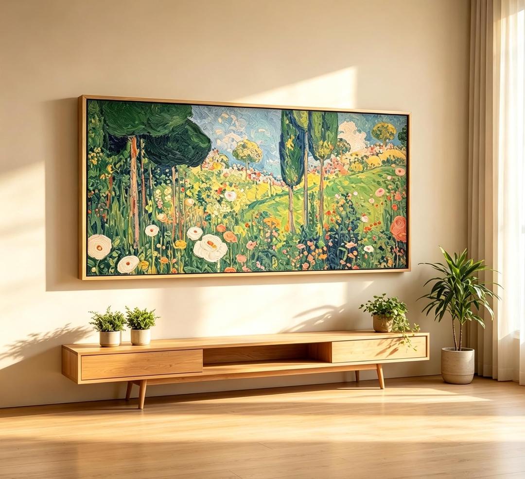 Large Wood Framed Horizontal Botanical Wall Art,Green Spring Garden Canvas Print,Vintage plant Floral Landscape Picture Poster,Natural scenery Painting Artwork for Bedroom Living Room Office