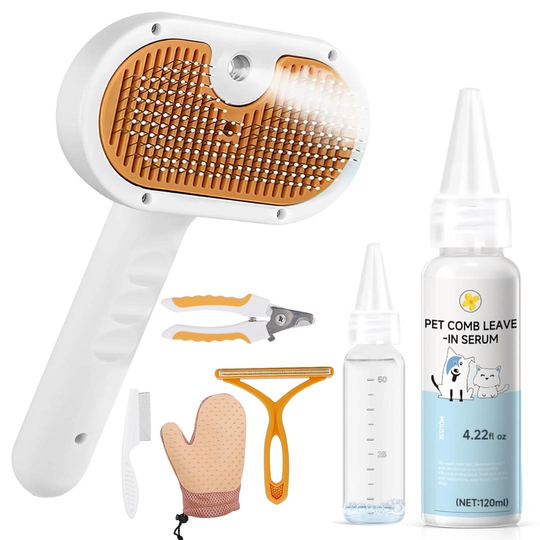 Pet Steam Brush Dog Cat 2026 New Grooming Comb for Shedding, Floating Hair, Smooth & Detangling, Gentle Cool Mist Softens Hair Reduces Static Helps Pets Who Dislike Bathing,Includes Waterless Shampoo