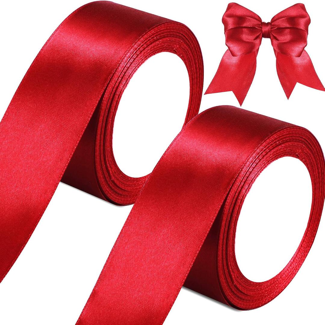 2 Rolls Bright Red Ribbon 50 Yards 1.5 Inches Wide Double Faced Polyester Solid Satin Ribbon for Wedding Present Wrapping Crafts Bright Red Party Decoration