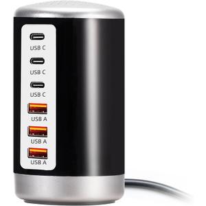 USB Charger,60W USB Charging Station with 6-Port(3 USB-A Port & 3 USB-C Port) Compatible with iPhone 15/14/13/13pro Max 12/12 Mini/12Pro/12 Pro Max/11,Tablets, Smartphones Black and White (Black&White-USB-C&USB-A)