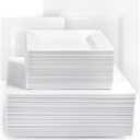 Aya's Cutlery Kingdom 100 Square Plastic Plates - Heavy Duty Disposable Plates - Includes 50 Dinner Plates (10-Inch) and 50 Salad Appetizer Plates (7-Inch) - Elegant White Party Plate for Holidays