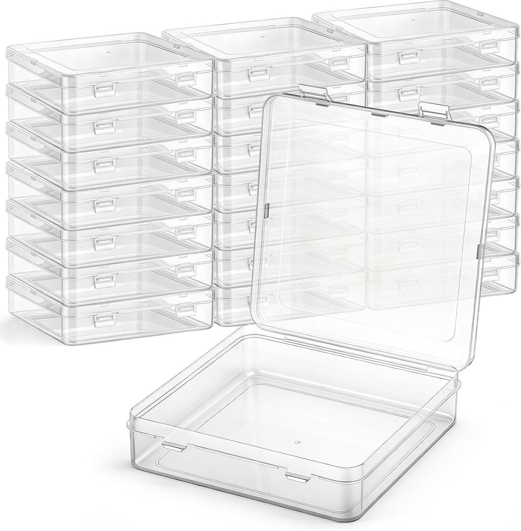SATINIOR 24 Packs Small Clear Plastic Beads Storage Containers Box with Hinged Lid for Storage of Small Items, Crafts, Jewelry, Hardware (5.9 x 5.9 x 1.5 Inches)