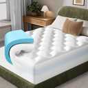 OhGeni Cooling 4 Inch Full Size Dual Layer Mattress Topper, 2 Inch Gel Memory Foam, 2 Inch Soft Pillow Top Pad, Bedroom Essentials Mattresses Cover, Extra Comfortable Sleep and Back Pain Relief