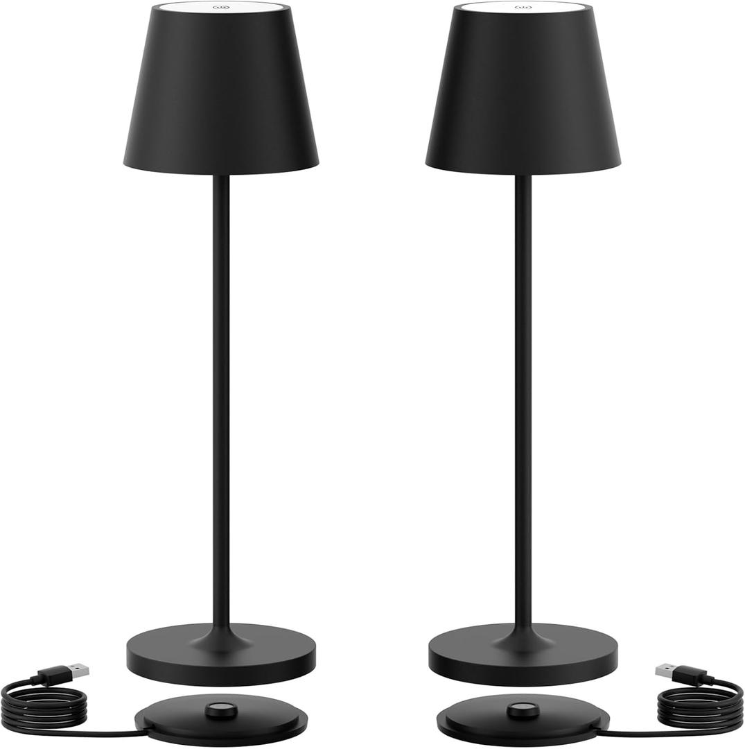 Ralaby IP54 Cordless Table Lamps Portable Rechargeable Battery Operated Lamp, Modern Aluminum Dimmable Indoor/Outdoor Cordless Desk Lamp for/Restaurant/Bar/Cafe/Bedroom (2 Pack,Black,4800mAh)