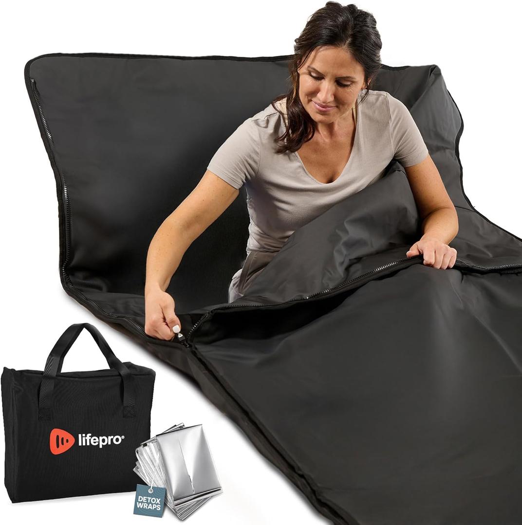LifePro Infrared Sauna Blanket for Detox & Relaxation  Portable Far Infrared at Home Sauna for Detox, Muscle Tension Release, and Recovery  RejuvaWrap Series with Adjustable Heat Settings (Black)