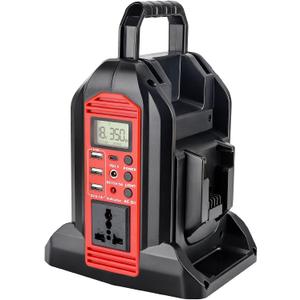 YEX-BUR 350W Power Inverter for Milwaukee 18v Battery, 2-Ports DC 18V to AC 120V Pure Sine Wave Inverter with 3 USB-A & 1 USB-C Port, 300LM LED Light for Camping Emergency(No Battery)