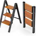 WOA WOA Step Ladder with Widened Pedals, Folding Step Stool with Anti-Slip Feet, Portable Home Ladder for Adults, Kitchen Small Stepladder 300 lbs Capacity (3 Step, Black & Wood Grain)