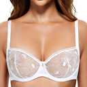 Wingslove Women's Sexy Lace Bra Sheer Balconette Bralette See-Through Bras Embroidered Unlined Underwire (White,38DD) (White)