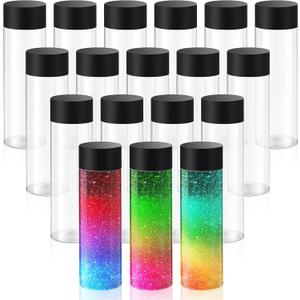 Tanlade 24 Pcs Clear Plastic Bottles Empty Sensory Bottles with Caps PET Plastic Juice Reusable Leakproof Drink Container Bulk for Juice Milk(10 Oz/ 300 ml,Black Lid)