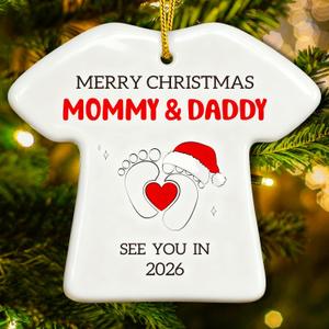 SICOHOME Baby First Christmas Ornaments 2025 - Ceramic Baby Announcement Ornament, Handmade Pregnancy Announcement Expecting Parents to Be Gifts, Merry Christmas Mommy & Daddy See You in 2026