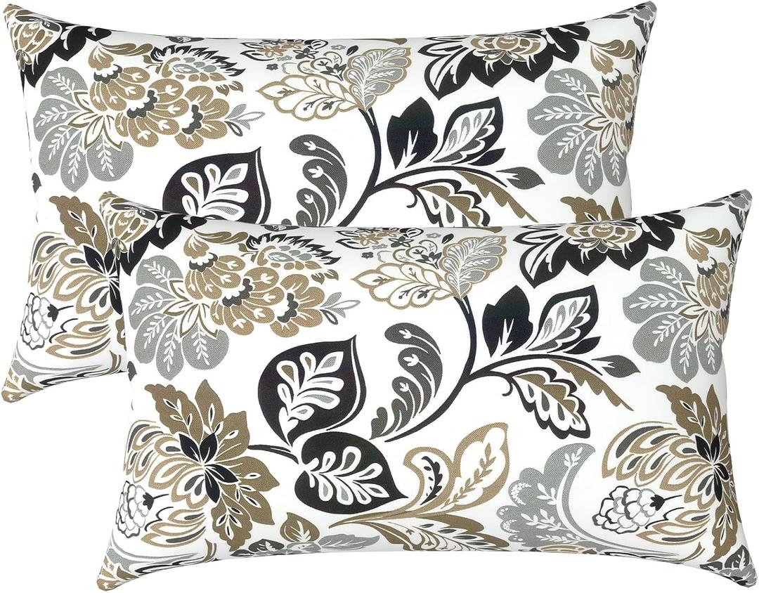 LVTXIII Outdoor Lumbar Pillow Covers Only Set of 2 Patio Decorative Pillow Cases, Water Repellent Lumbar Cushion Cases for Sofa, Patio Couch Garden Use, 12x20 Inch, Dailey Tan