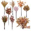 Artificial Greenery Stems Box Set for Fall Decor (Pack of 70pcs) with 8 Kinds of Faux Plants and Fake Flowers for Autumn DIY Wedding Bouquet Table Centerpieces and Floral Arrangement (Brown & Orange)