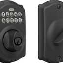 Schlage Camelot Electronic Keypad Deadbolt Lock, Keyless Front Door Entry, Mechanical Key Backup Included, Matte Black, BE365 CAM 622