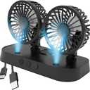Car Fan, Portable USB Powered Dual Head Cooling Fan for Car, 360 Rotatable & 2 Speeds Adjustable & Mist Function, Powerful Air Circulation for Vehicle Truck SUV Jeep RV Boat, 12V, Medium