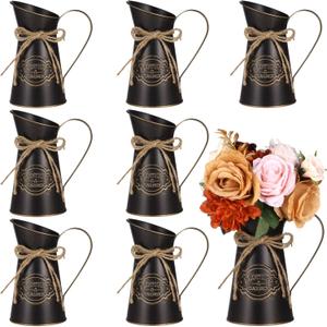 Rustic Metal Jug Vase, 7.9 Inch Tall, 8 PCS Metal Pitcher Vase for Flower, Farmhouse Decor Vintage Kitchen Bathroom Decor Vases for Home