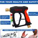 DUSICHIN DUS-220 Short Wand High Pressure Washer Handle Gun 3000 PSI Max 5 Pressure Power Washer Nozzles Tips Black
