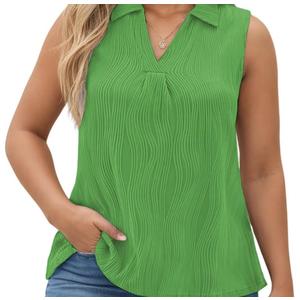 DOLNINE Womens-Plus-Size-Summer-Tank-Tops Dressy V Neck Collared Polo Shirts Casual Sleeveless Tunics Trendy Textured Blouses XL