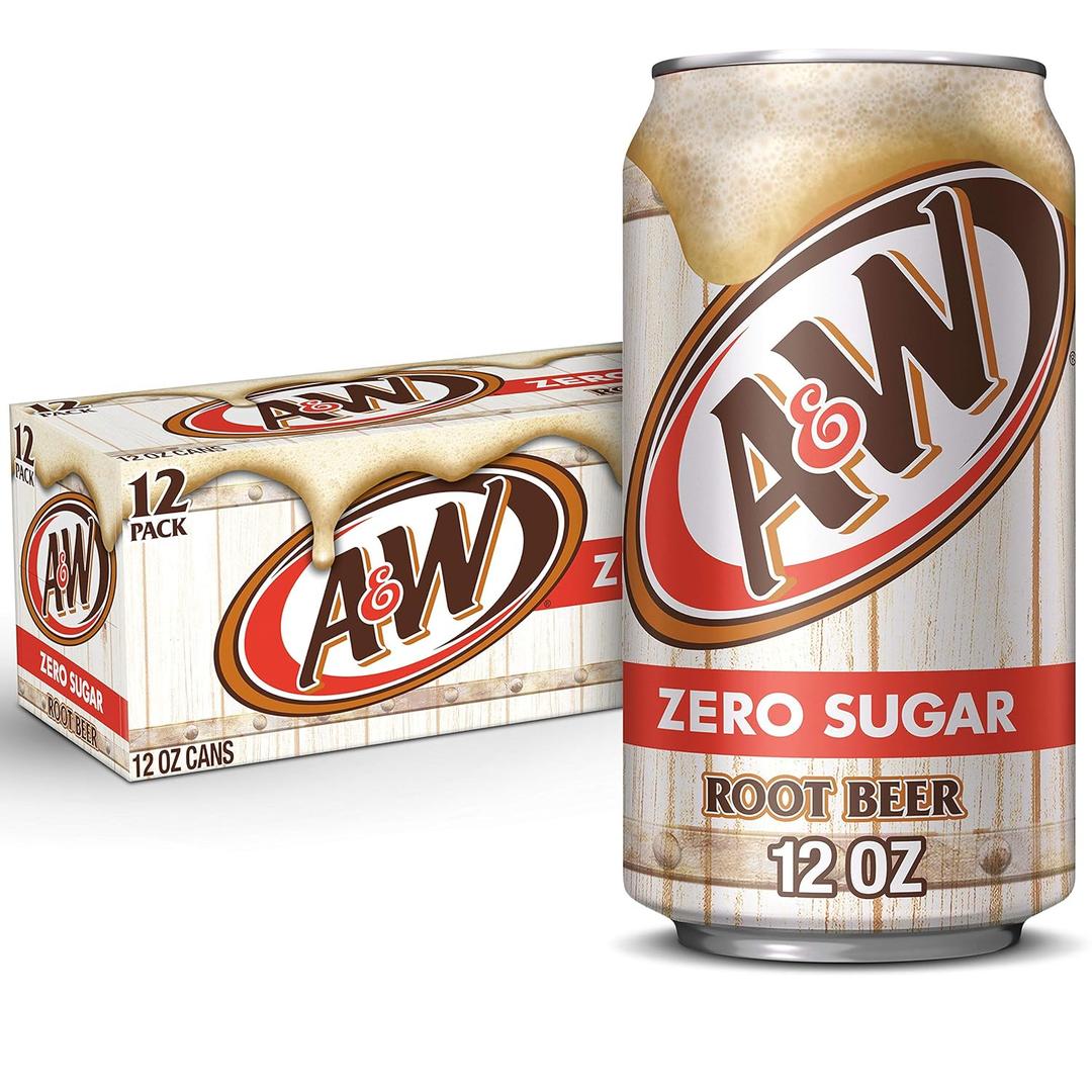 A&W Zero Sugar Root Beer Soda, 12 fl oz cans, 12 count (EXP 09/19/26)