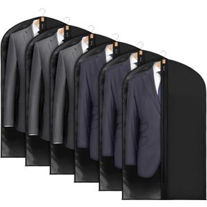 KEEGH 43" Garment Bags for Hanging Clothes, Suit Cover Bags for Men, Suit Bags for Closet Storage or Travel, Suit Protector Bag Clothes Cover for Suits Shirts Coat with Big Clear Window, 6 Pack, Black