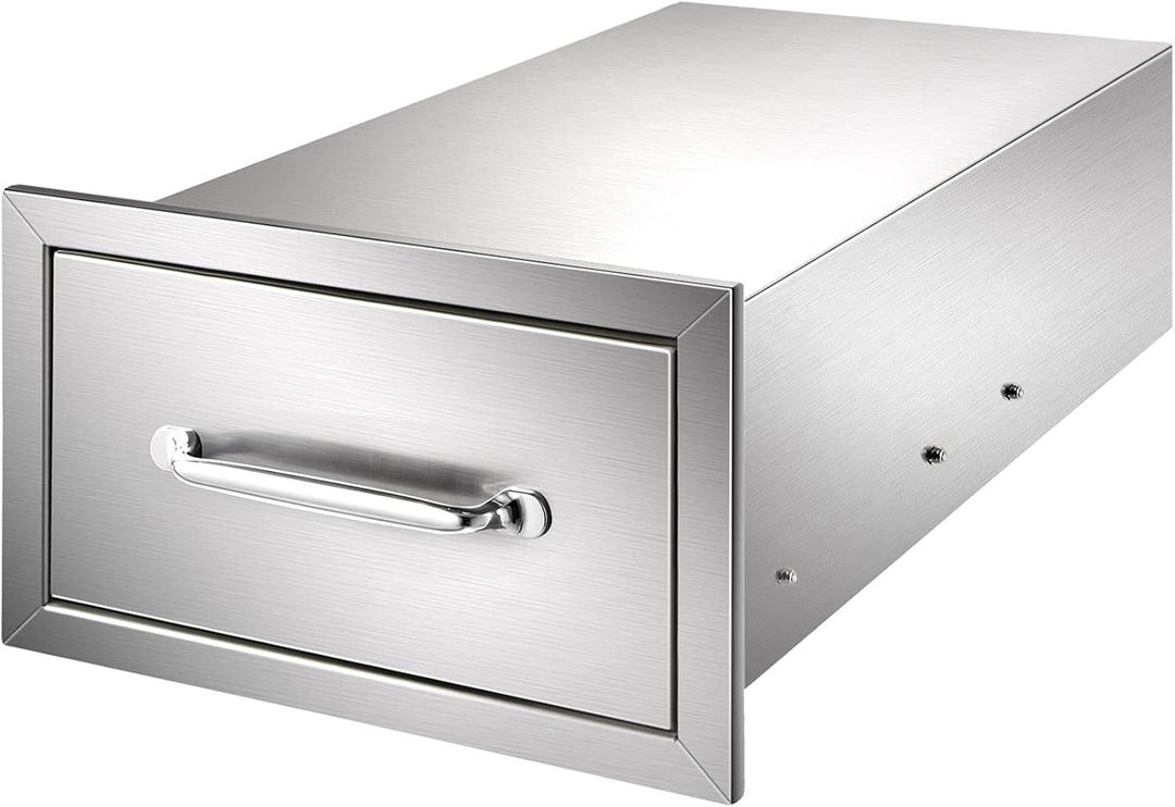 Ryan 14x8.5x23 Inch Outdoor Stainless Kitchen Drawers, 1-Tier Stainless Steel BBQ Drawers, Single Access with Handle for BBQ Island