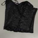 SOLY HUX Women's Lace up Boned Overbust Corset Tube Top Zipper Waist Cincher Bustier Bodyshaper Tops M 