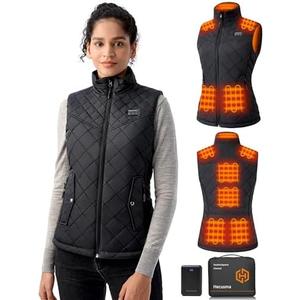 Quilted Heated Vest Women with Battery Pack 16000mAh 7.4V, Warming Heated Vests for Women, Smart Women's Heating Vest, S, Black
