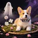 Maca Bates Halloween Dog Collar Spooky Ghost Dogs Collars with Bow Black and White Puppy Colar with Bowtie Adjustable Birthday Gift for XS Small Medium Large XL Girls Boys Male Female Dogs Pet