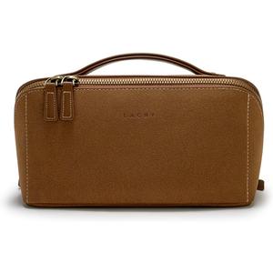 EACHY Travel Makeup Bag, Large Capacity Cosmetic Bag for Women, Waterproof PU Leather, Flat Open Portable Toiletry Bag for Skincare, Brushes & Travel Essentials (Medium, JF-Brown)