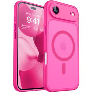 CANSHN Magnetic Compatible with iPhone Air Case(6.5 Inch), Upgraded [Full Camera Protection] [Compatible with Magsafe] [Translucent Matte] Shockproof Phone Cover for iPhone 17 Air Case,Hot Pink
