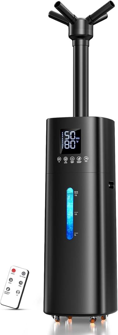 15L/4Gal Humidifier Large Room, 600mL/h Misting, 1200ft Coverage, Auto Humidity Control, 72H Runtime, Top Fill, Aroma Diffuser, Sleep Mode, 12H Timer, Auto Shutoff Protection (Black)