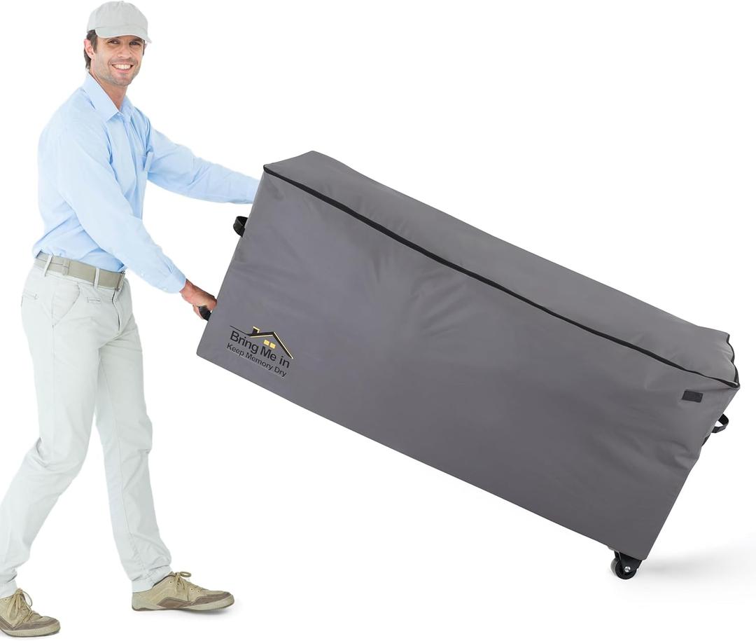 NettyPro Rolling Cushion Storage Bags with Wheel and Handle, Outdoor Patio Large Storage Container for Furniture Pillow Christmas Tree 9 Ft, 65 x 20 x 28 Inch, Grey