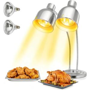 WICHEMI Food Heat Lamp, 2-Head Adjustable Heat Lamp for Food Commercial Food Warmer Lamp Stainless Steel Portable Electric Catering Heat Lamp for Parties Buffet Restaurant Kitchen, 500W Silver
