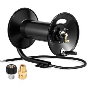 M MINGLE Pressure Washer Hose Reel 300ft, Heavy Duty Steel Hose Reel, Manual Crank Power Washer Hose Reel with Swivel Arm, 3/8" NPT Outlet Pipe, 4000 PSI