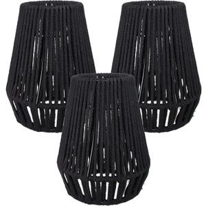 boho lamp shades Black Rattan Pendant Light Shade,Coastal Handwoven Rattan Lamp Shade,Boho Hanging Lampshades Replacement for Kitchen Island Bedroom Living Room Hallway,3 Pack
