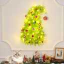 3 FT Wall Christmas Tree, Lime Green Half Christmas Tree Hanging, DIY 1/2 Chrismas Tree for Window with Lights, Ornaments and Hooks, Bendable Hainging Xmas Tree for Door, Pet Owners Xmas Decor