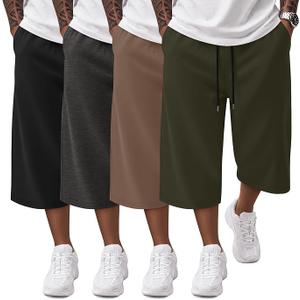 Neer 4 Pack Mens Carpi Shorts Big and Tall Below Knee Casual 3/4 Pants Loose Fit Drawstring Jogger Shorts with Pockets 3XL