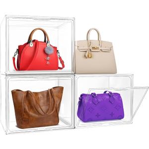 1 Pack Acrylic Boot Shoe Box Size 15, X-Large Purse Handbag Organizer for Closet Storage Bins with Magnetic Lid Clear Acrylic Box for Sneaker, Hat, Book, Cosmetic, Figures Display Case