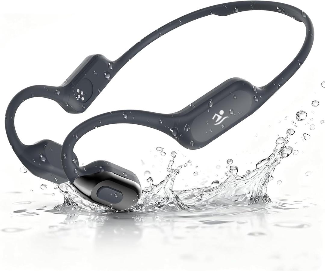 Swimming Headphones with Safelight, IPX8 Waterproof Bone Conduction Headphone Wireless Underwater Earbuds with 32GB Memory for Swimming, Cycling, Marathon